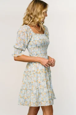 Best Baltic Born Azlyn Smocked Short Dress | Light Blue Floral