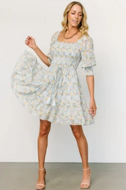 Best Baltic Born Azlyn Smocked Short Dress | Light Blue Floral