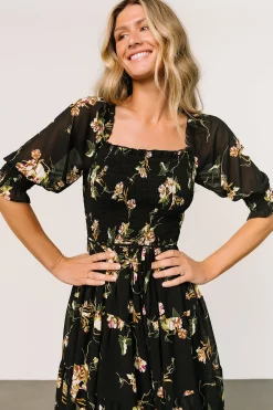 New Baltic Born Azlyn Smocked Short Dress | Night Bloom Floral