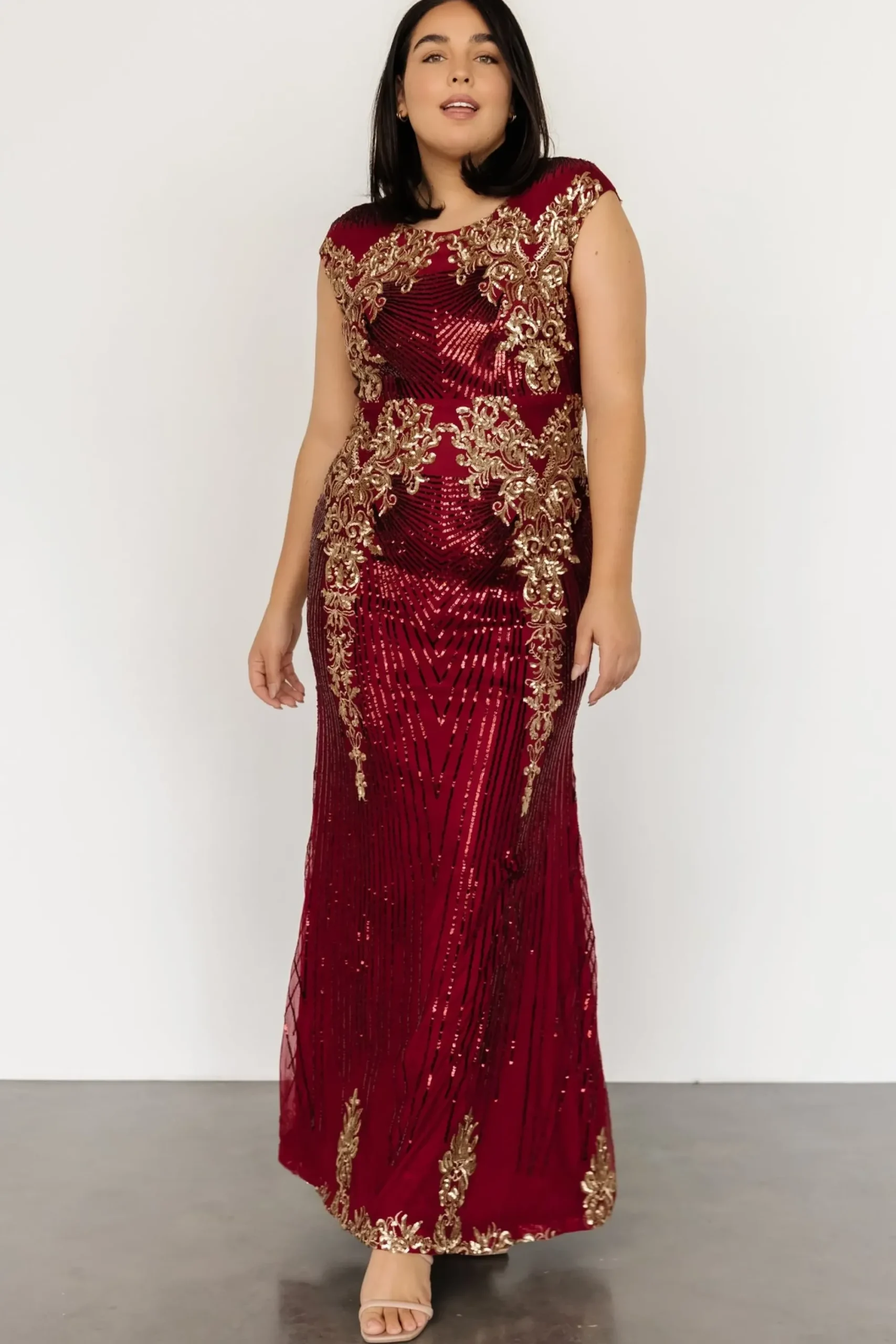 Clearance Baltic Born Azura Sequin Gown | Burgundy + Gold