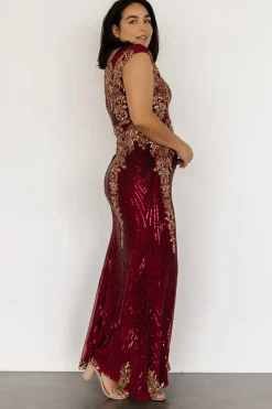 Clearance Baltic Born Azura Sequin Gown | Burgundy + Gold