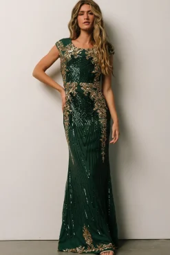 Clearance Baltic Born Azura Sequin Gown | Green + Gold