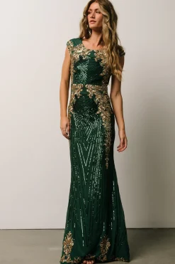 Clearance Baltic Born Azura Sequin Gown | Green + Gold