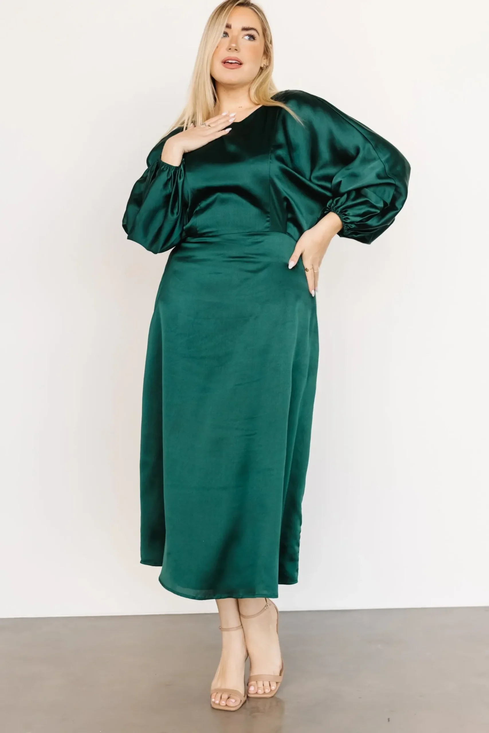 New Baltic Born Balta Satin Midi Dress | Emerald