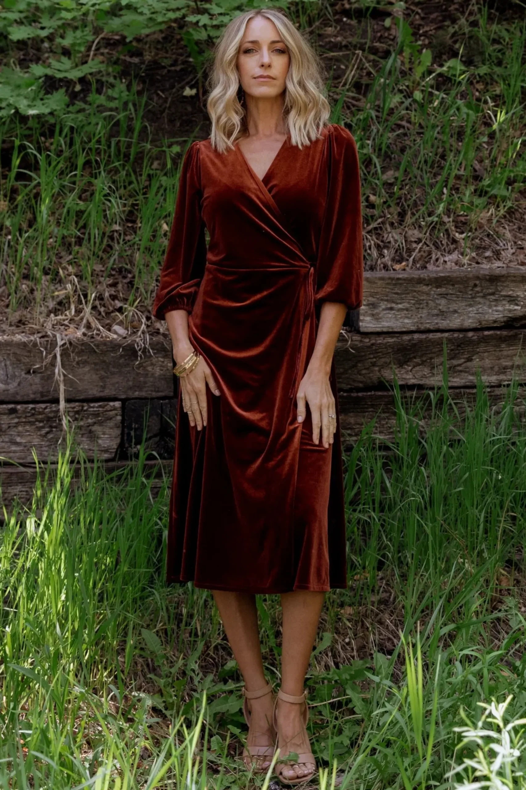 Outlet Baltic Born Beckinsale Velvet Wrap Dress | Cinnamon
