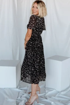 Discount Baltic Born Belfast Pleated Midi Dress | Black Floral