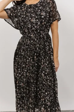 Discount Baltic Born Belfast Pleated Midi Dress | Black Floral