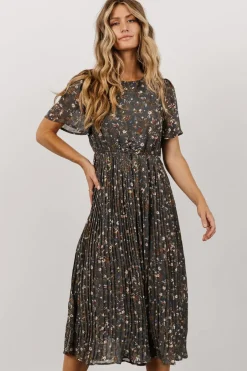 Clearance Baltic Born Belfast Pleated Midi Dress | Antique Jade Floral