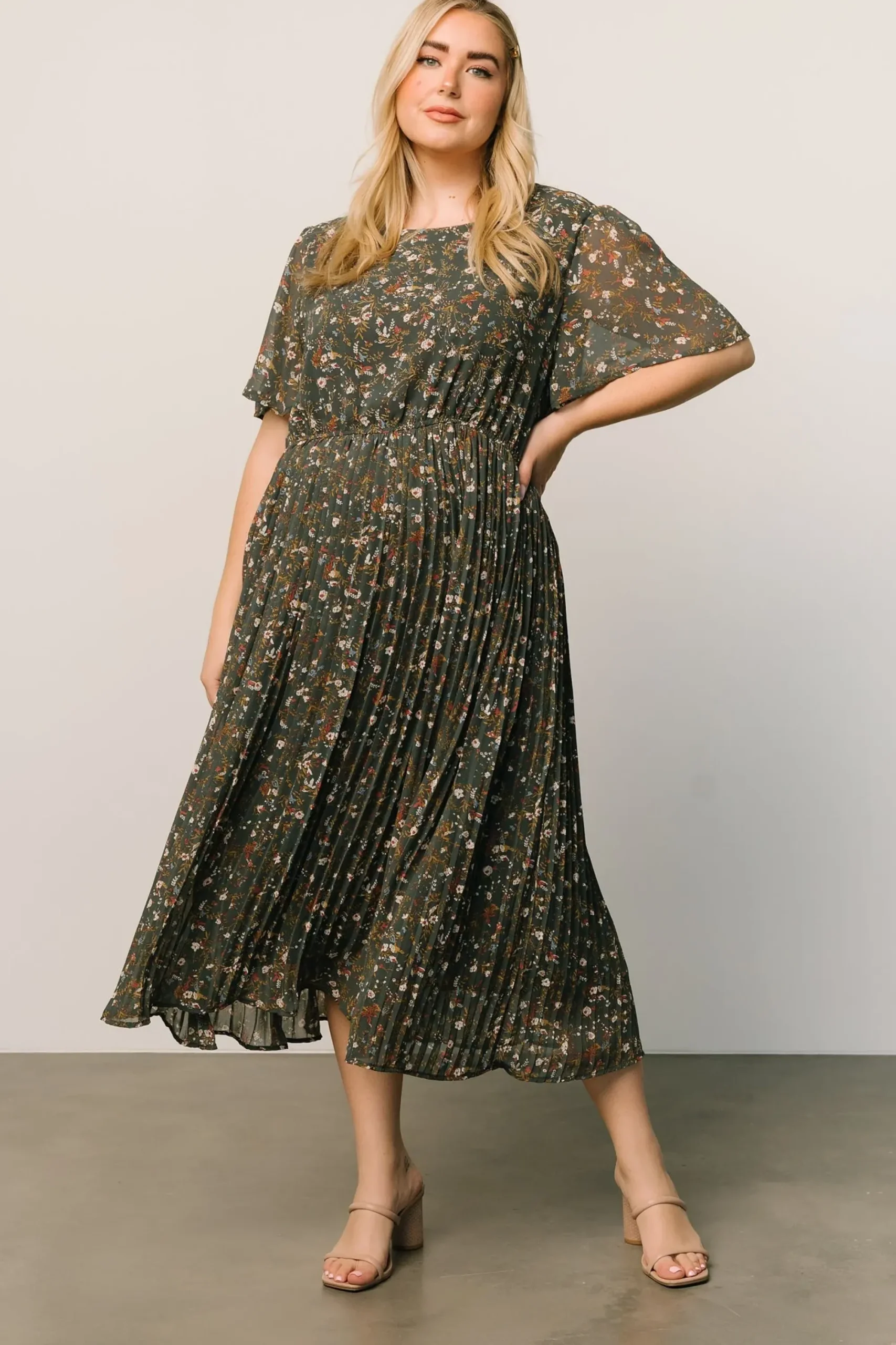 Clearance Baltic Born Belfast Pleated Midi Dress | Antique Jade Floral