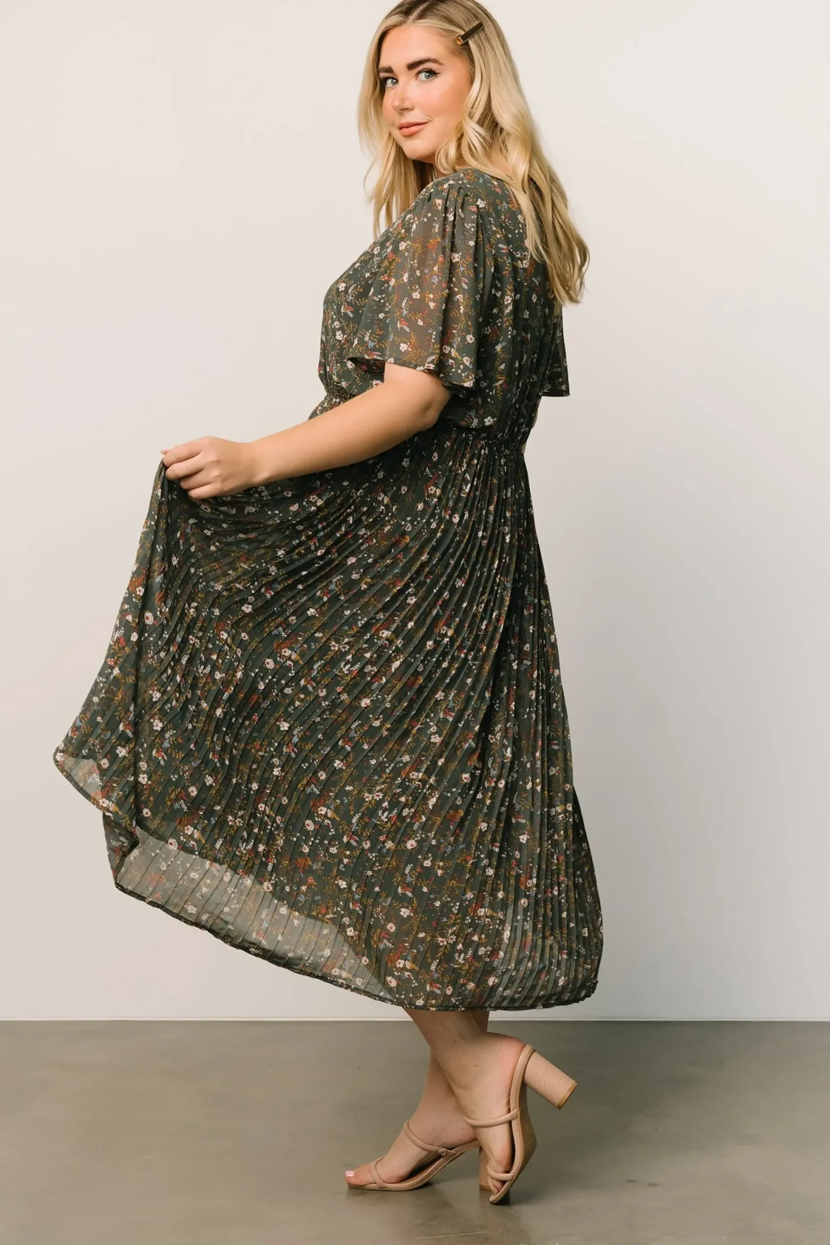 Clearance Baltic Born Belfast Pleated Midi Dress | Antique Jade Floral