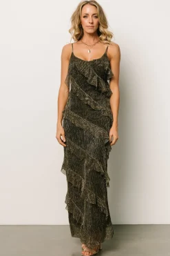 Hot Baltic Born Belisama Ruffle Gown | Black + Gold