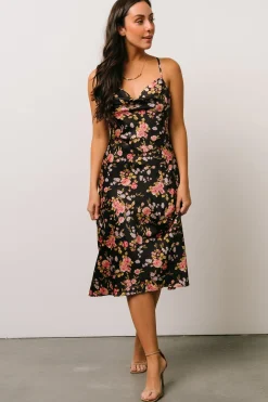 Best Baltic Born Belyn Satin Midi Dress | Black Rose Floral