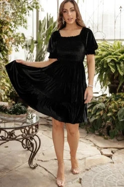Fashion Baltic Born Bliss Smocked Velvet Short Dress | Black