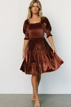 Fashion Baltic Born Bliss Smocked Velvet Short Dress | Desert Rose