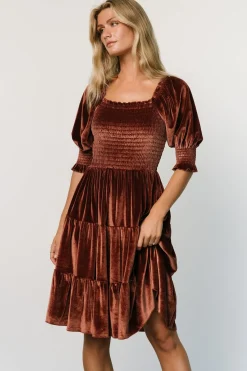 Fashion Baltic Born Bliss Smocked Velvet Short Dress | Desert Rose