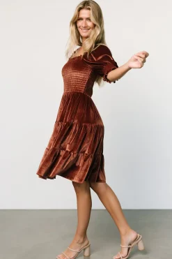 Fashion Baltic Born Bliss Smocked Velvet Short Dress | Desert Rose