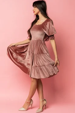 Sale Baltic Born Bliss Smocked Velvet Short Dress | Vintage Rose