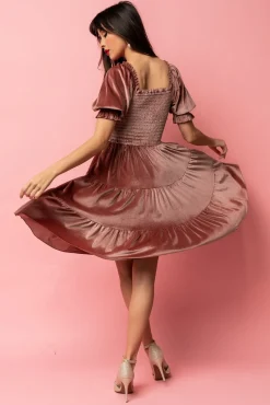 Sale Baltic Born Bliss Smocked Velvet Short Dress | Vintage Rose