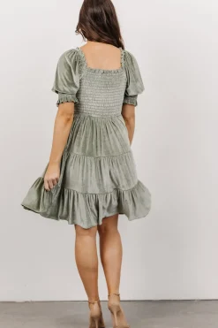 New Baltic Born Bliss Smocked Velvet Short Dress | Dusty Sage