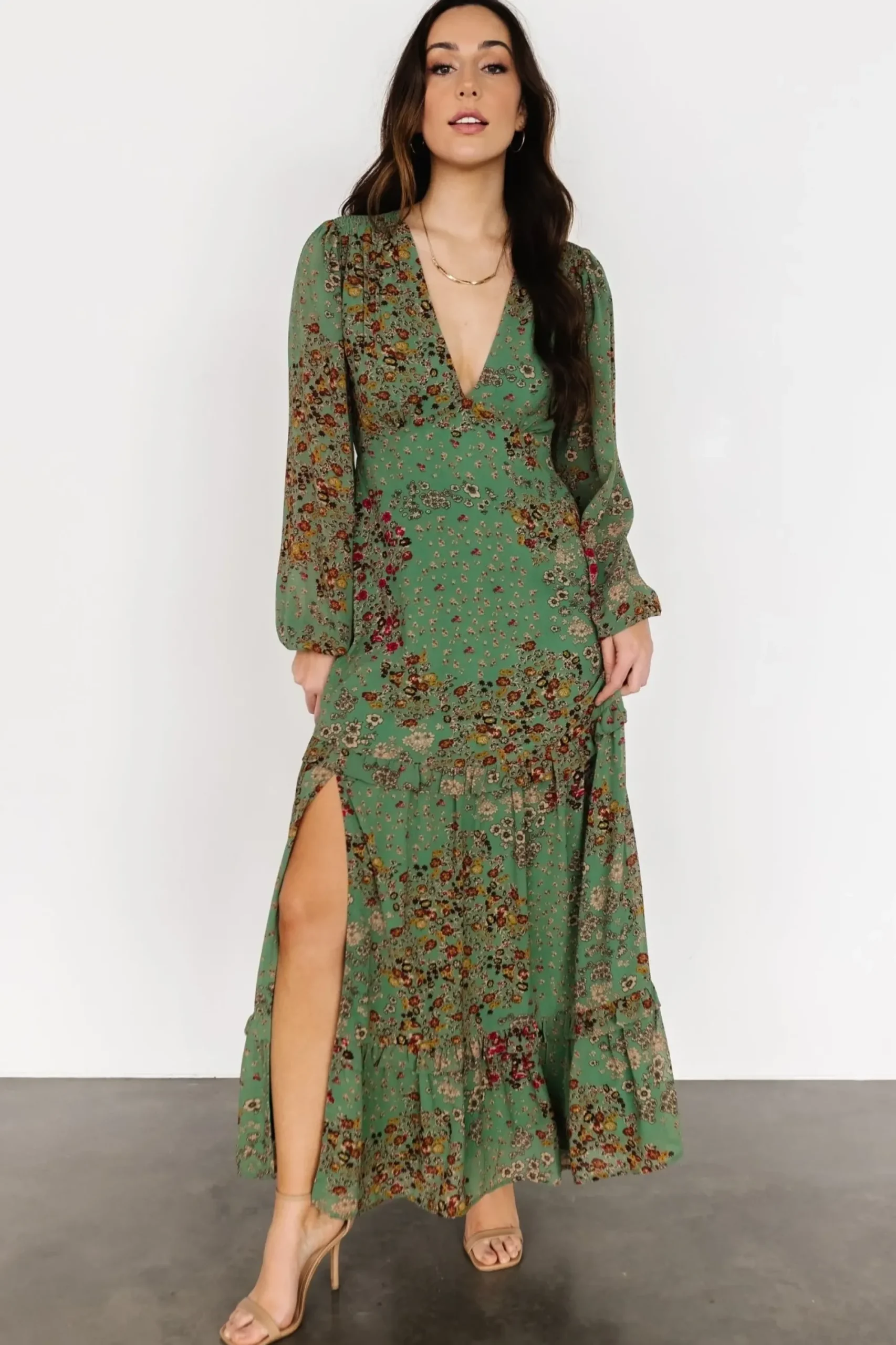 Outlet Baltic Born Bowman Deep V Maxi Dress | Green Multi
