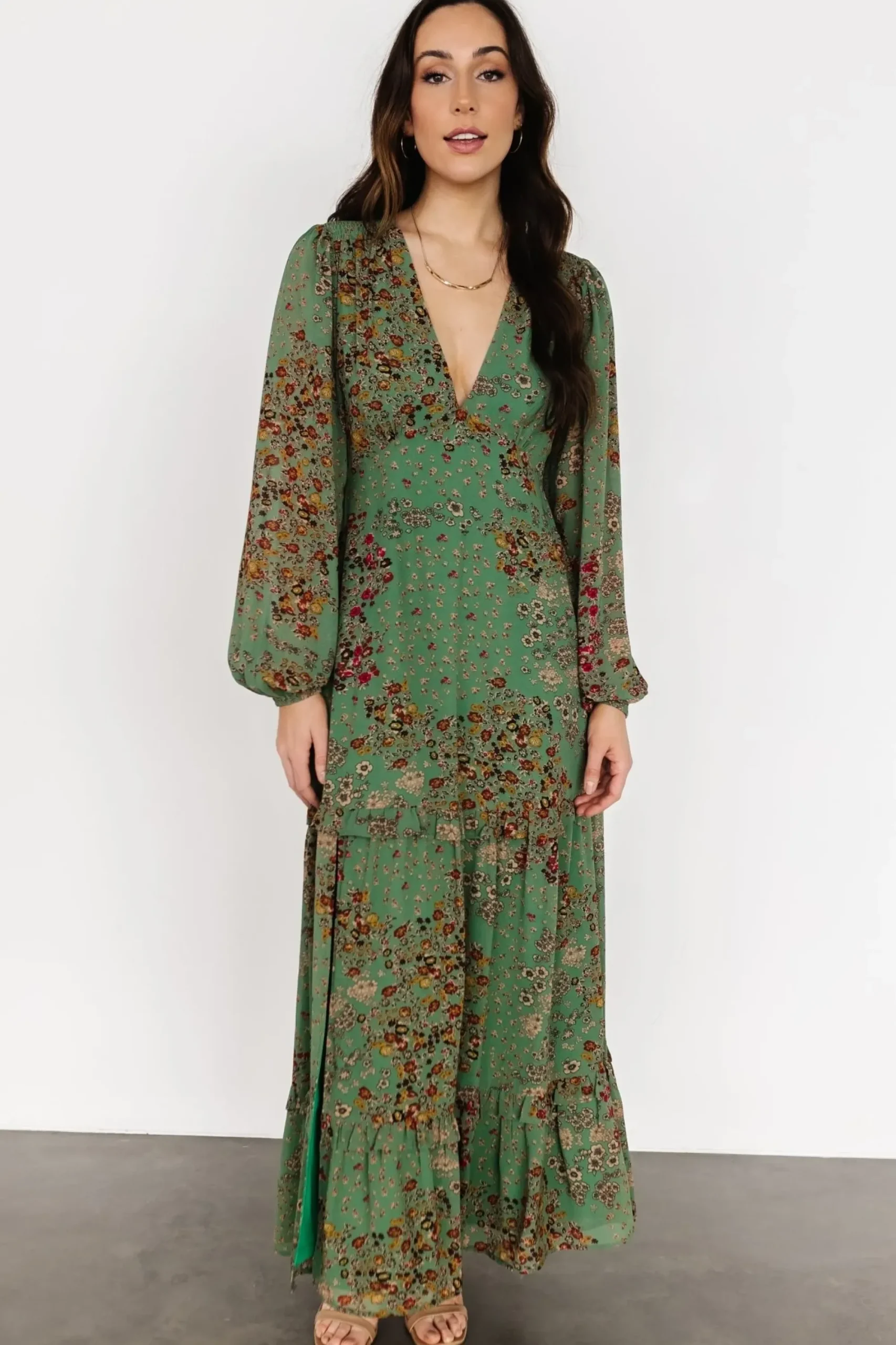 Outlet Baltic Born Bowman Deep V Maxi Dress | Green Multi