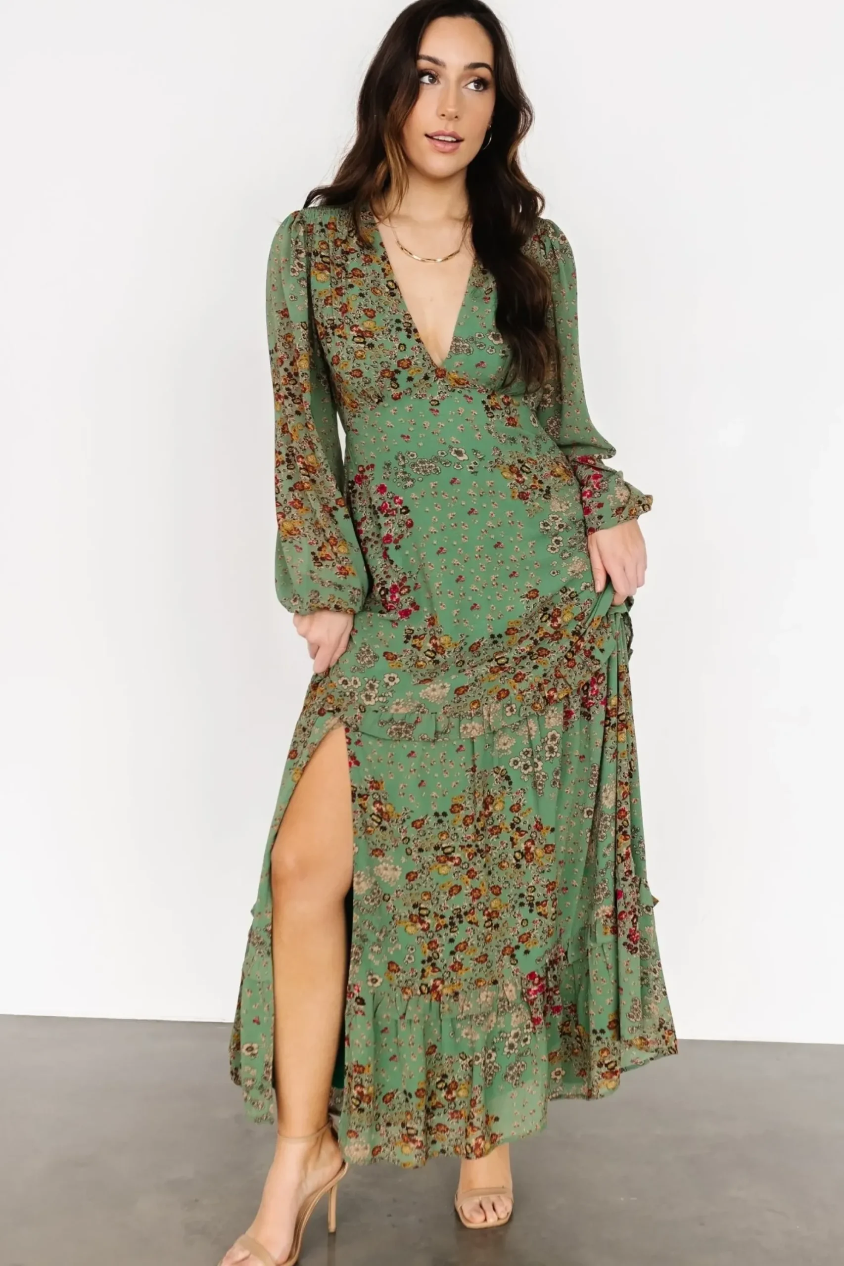Outlet Baltic Born Bowman Deep V Maxi Dress | Green Multi