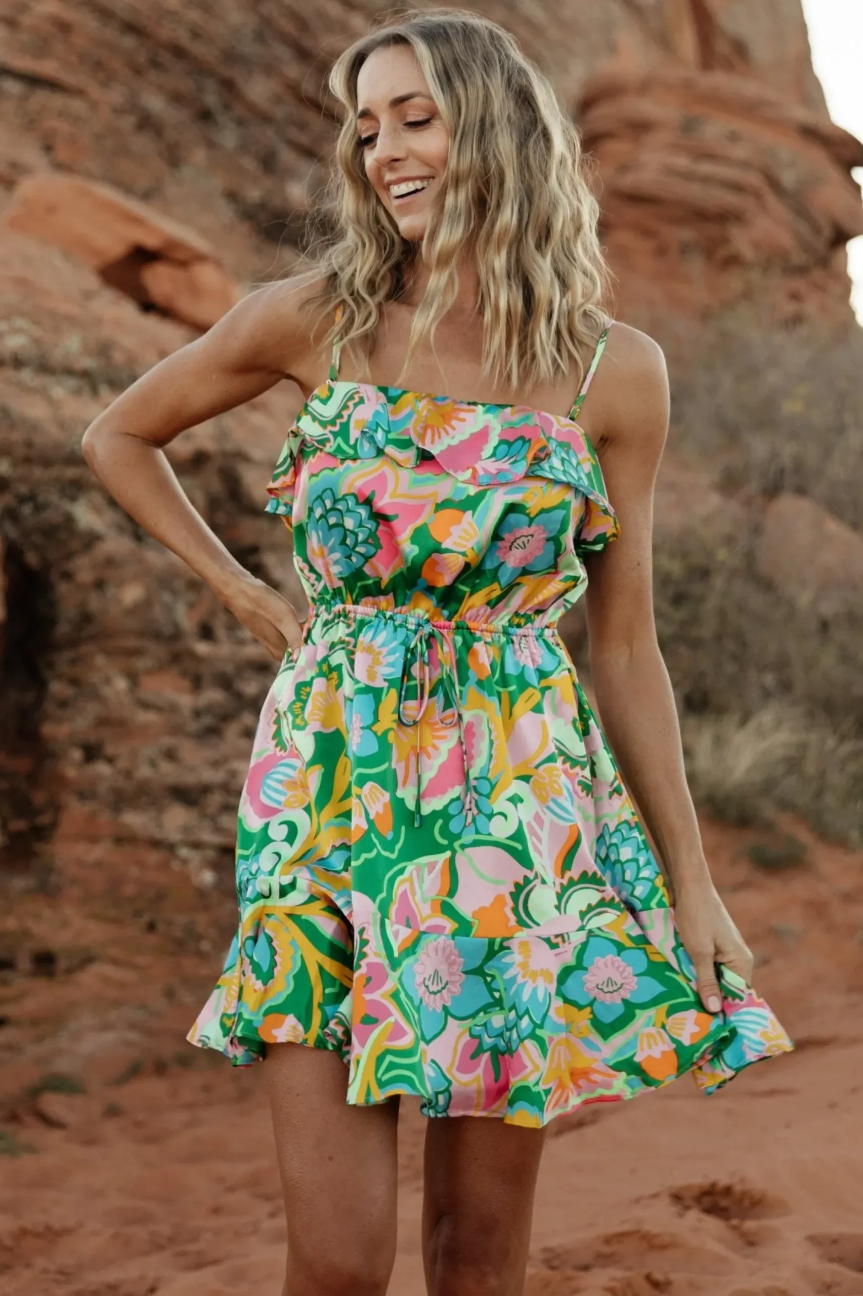 Clearance Baltic Born Braiden Short Dress | Green Multi Floral