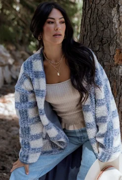 New Baltic Born Breckenridge Sherpa Long Cardigan | Blue Plaid