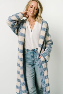 New Baltic Born Breckenridge Sherpa Long Cardigan | Blue Plaid