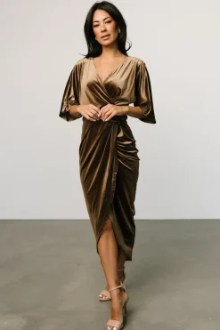 Sale Baltic Born Brendyn Ruched Velvet Dress | Brushed Bronze