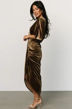Sale Baltic Born Brendyn Ruched Velvet Dress | Brushed Bronze