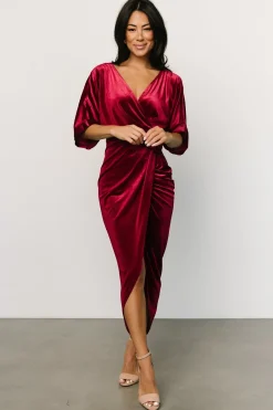 Discount Baltic Born Brendyn Ruched Velvet Dress | Wine