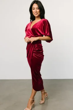 Discount Baltic Born Brendyn Ruched Velvet Dress | Wine