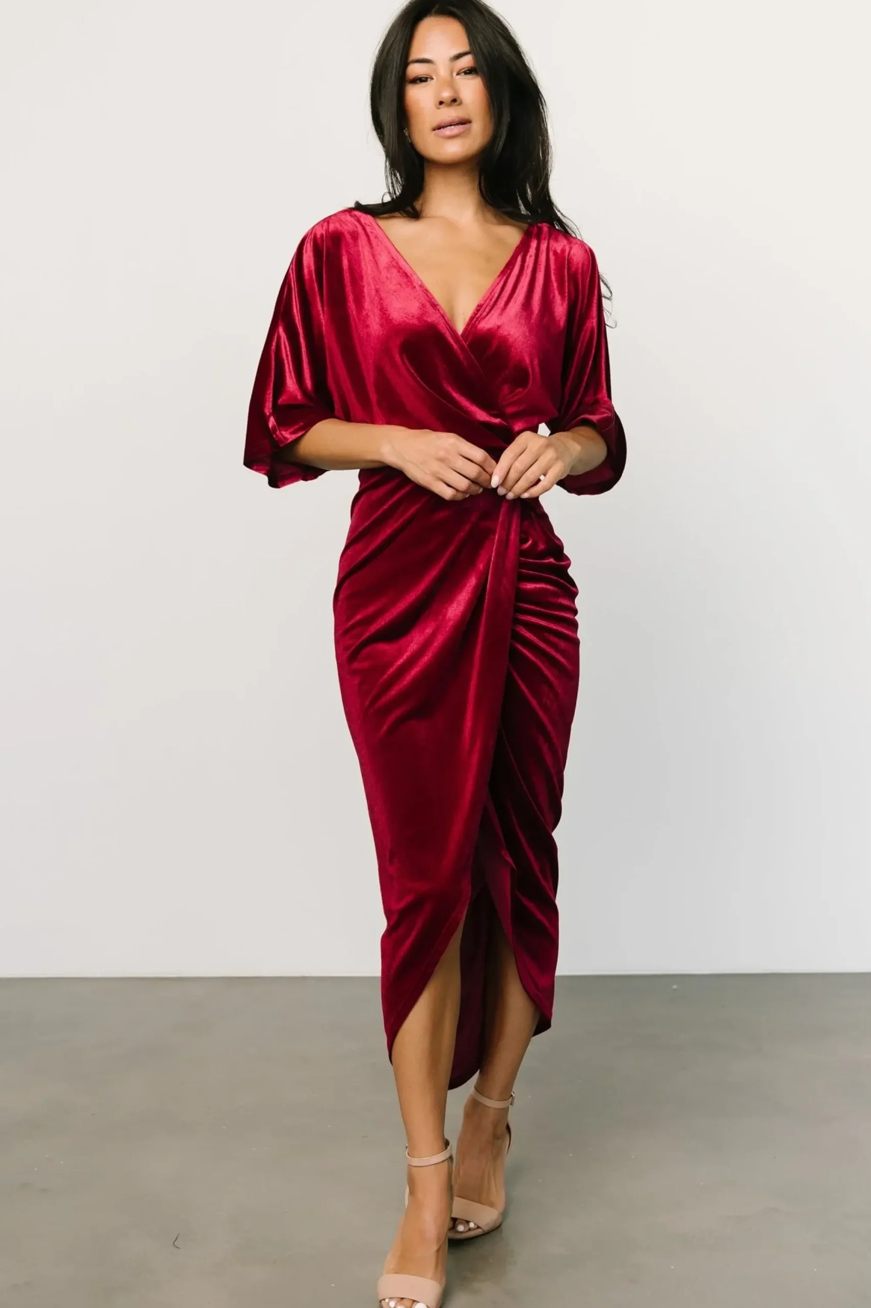 Discount Baltic Born Brendyn Ruched Velvet Dress | Wine