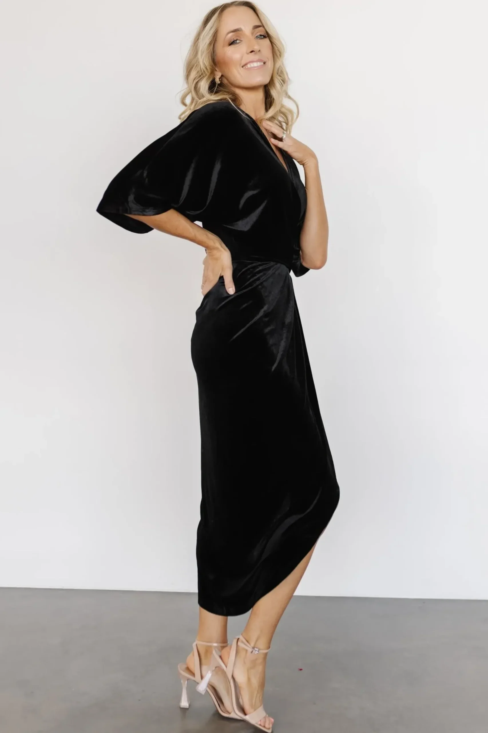 New Baltic Born Brendyn Ruched Velvet Dress | Black