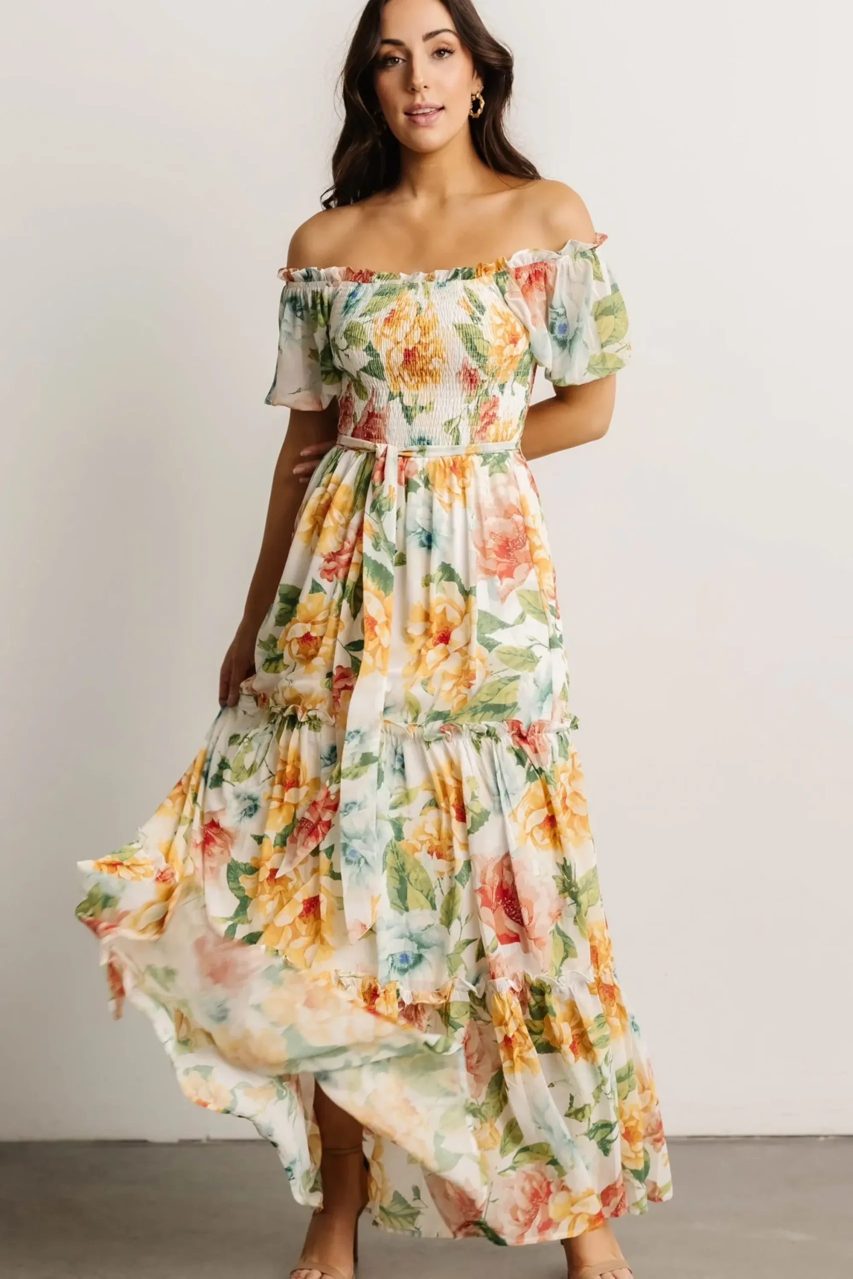 Sale Baltic Born Britney Tiered Maxi Dress | Ivory Multi Floral