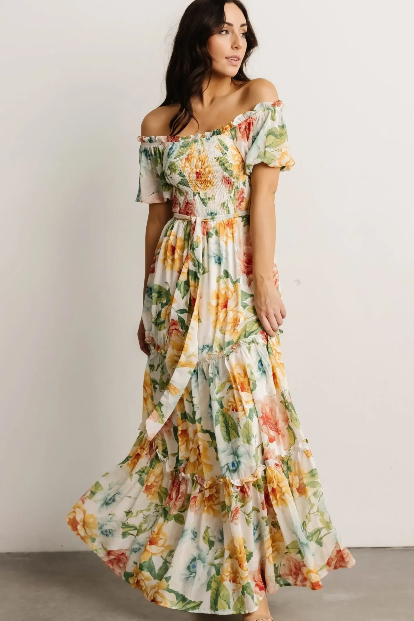 Sale Baltic Born Britney Tiered Maxi Dress | Ivory Multi Floral
