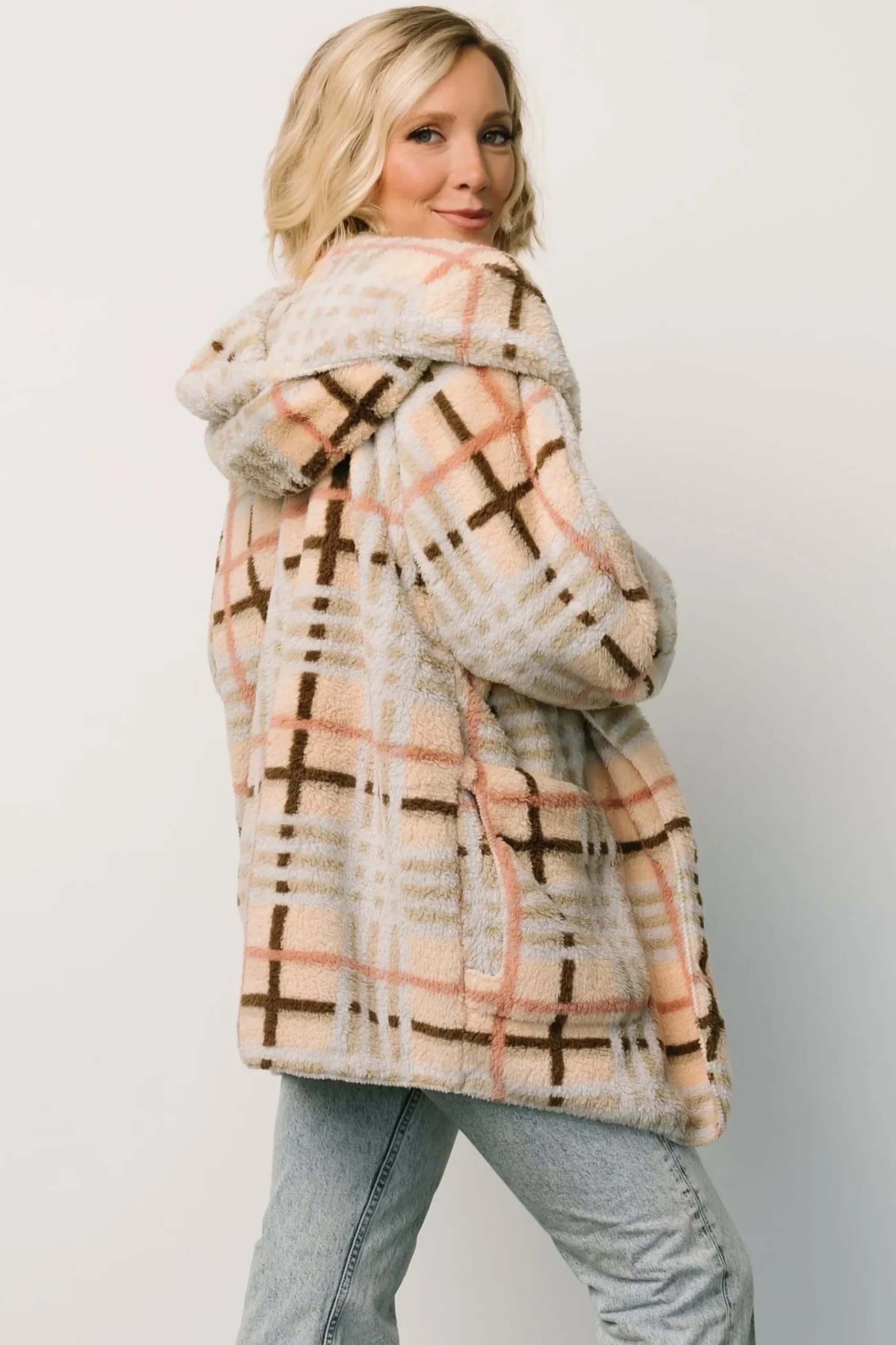Fashion Baltic Born Brody Plaid Teddy Jacket | Cream Multi