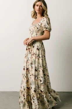 Discount Baltic Born Capri Smocked Maxi Dress | Cream Palm Print