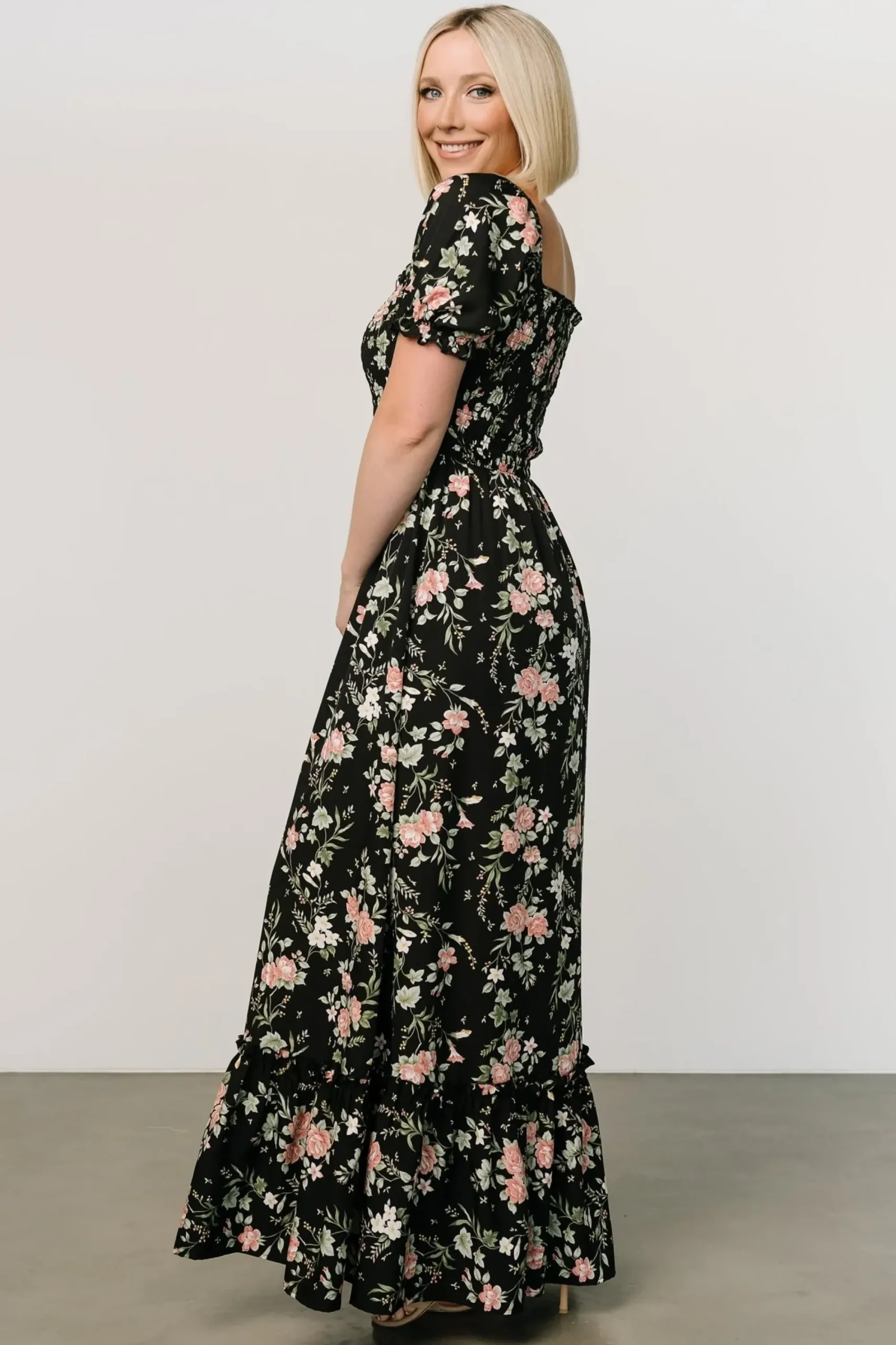 Outlet Baltic Born Capri Smocked Maxi Dress | Black Garden Floral