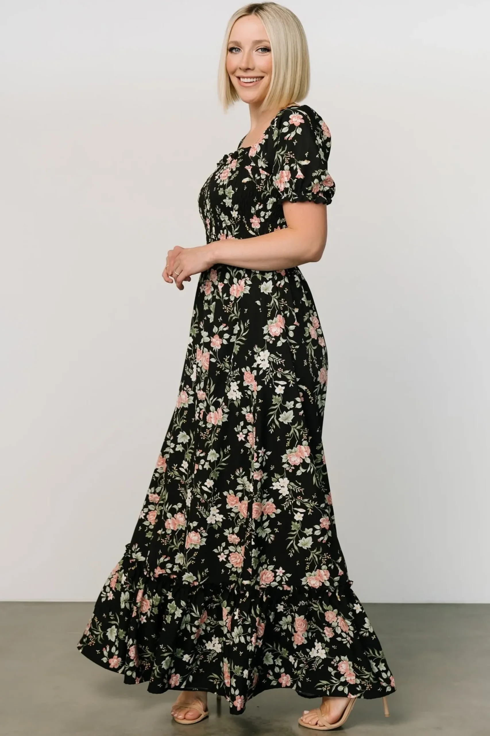 Outlet Baltic Born Capri Smocked Maxi Dress | Black Garden Floral