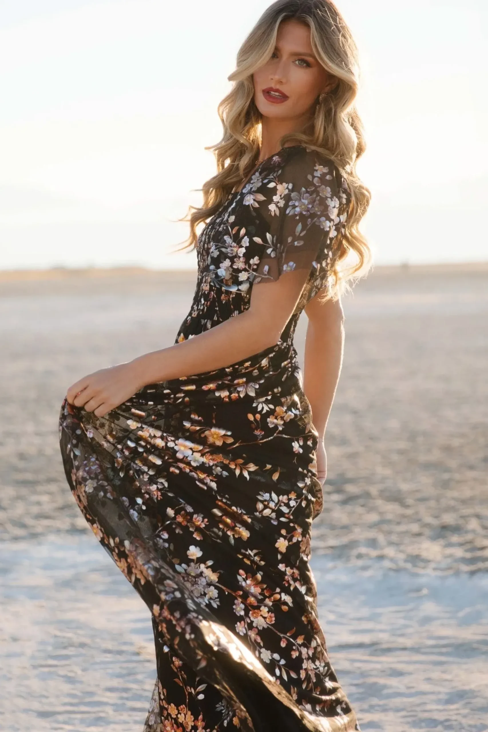 Clearance Baltic Born Cassandra Tulle Maxi Dress | Black Blossom