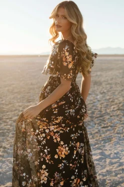 Clearance Baltic Born Cassandra Tulle Maxi Dress | Black Blossom