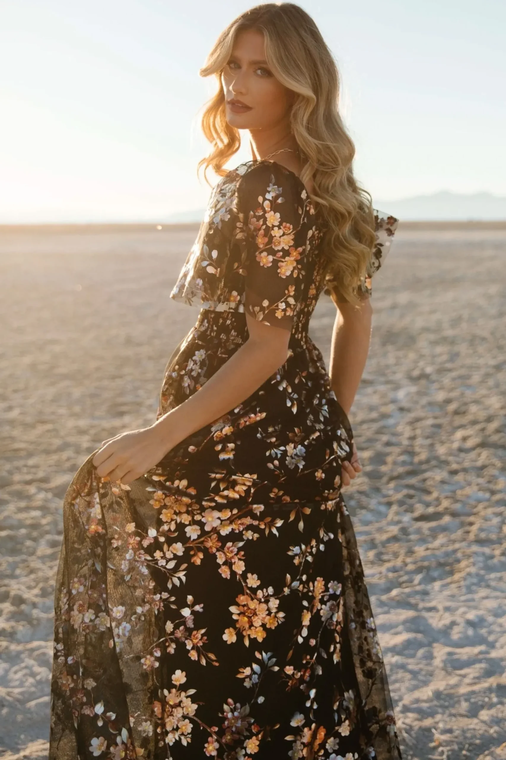 Clearance Baltic Born Cassandra Tulle Maxi Dress | Black Blossom