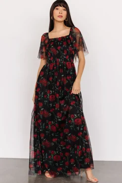 New Baltic Born Cassandra Tulle Maxi Dress | Black + Red Rose