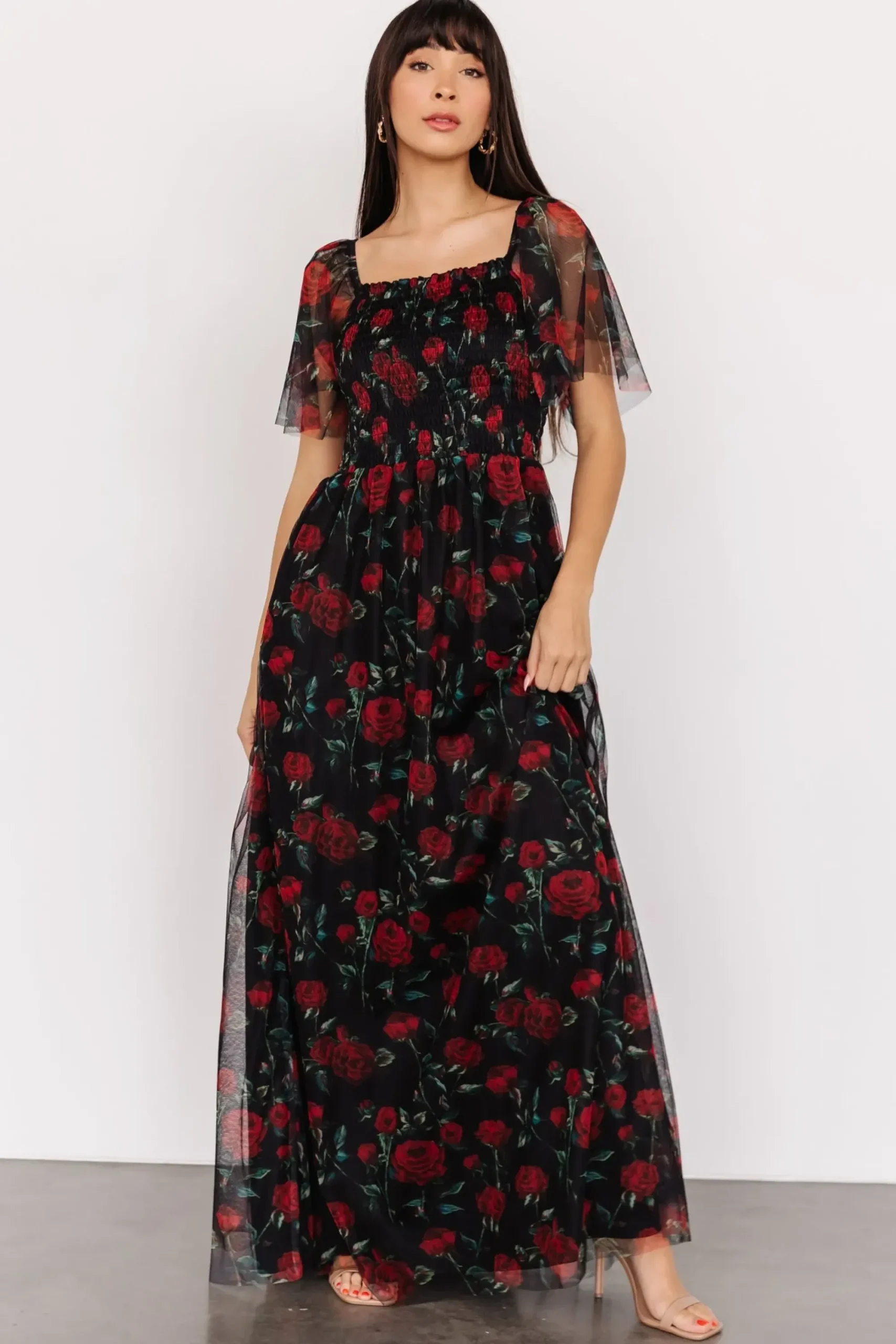 New Baltic Born Cassandra Tulle Maxi Dress | Black + Red Rose