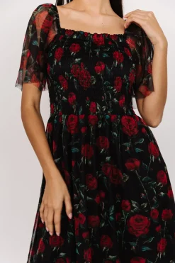 New Baltic Born Cassandra Tulle Maxi Dress | Black + Red Rose