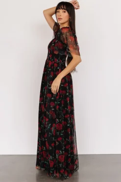 New Baltic Born Cassandra Tulle Maxi Dress | Black + Red Rose