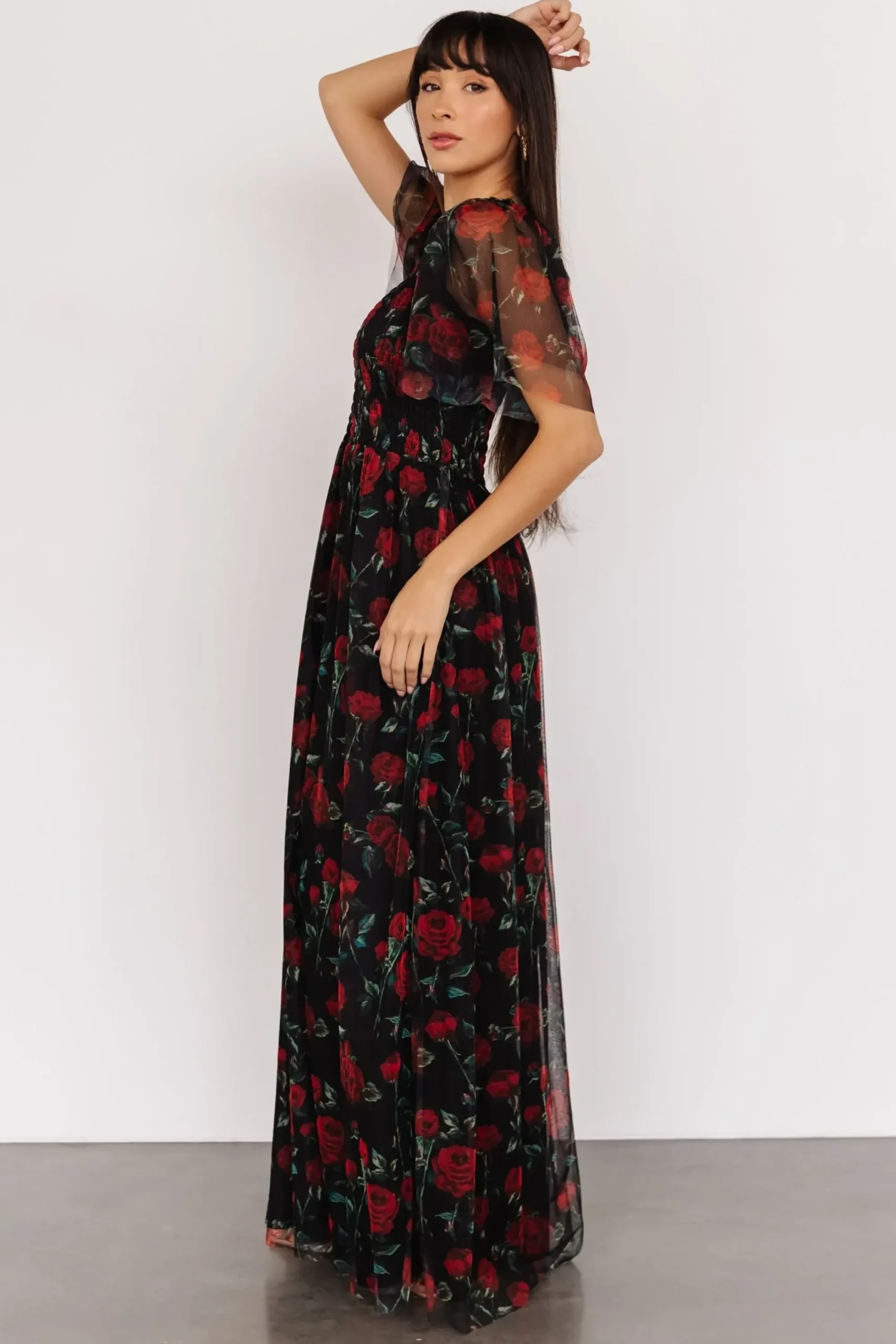New Baltic Born Cassandra Tulle Maxi Dress | Black + Red Rose