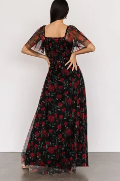 New Baltic Born Cassandra Tulle Maxi Dress | Black + Red Rose